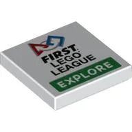 Tile 2 x 2 with 'FIRST LEGO LEAGUE EXPLORE' Print / White