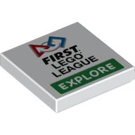 Lego Tile 2 x 2 with 'FIRST LEGO LEAGUE EXPLORE' print / White