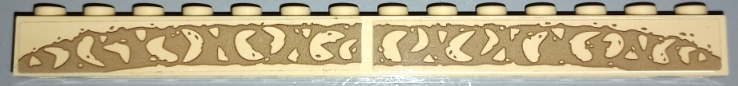 Lego Brick, Modified 1 x 14 with Channel with Dark Tan Runes Pattern (Stickers) - Set 75326