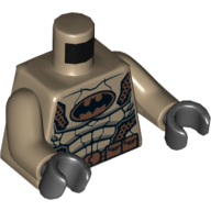 Lego Torso Armor with Gold Belt and Batman Logo Print, Dark Tan Arms, Black Hands / Dark Tan