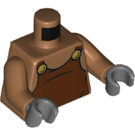Lego Torso Overalls, Reddish Brown with Two Yellow Buttons Print, Medium Nougat Arms, Dark Bluish Gray Hands / Medium Nougat