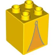 Duplo Brick 2 x 2 x 2 with Orange Tent Opening Print / Yellow