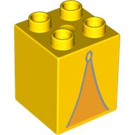 Lego Duplo Brick 2 x 2 x 2 with Orange Tent Opening print / Yellow