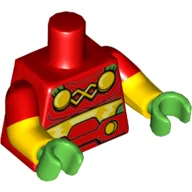 Torso, Dual Molded Arms, Armor, Yellow Midriff, Green Cape Ends with Gold Circles Print, Red Sleeves Pattern, Yellow Arms, Bright Green Hands / Red