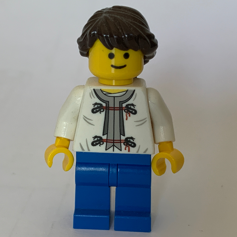 Lego White Torso, Blue Legs, Dark Brown Hair