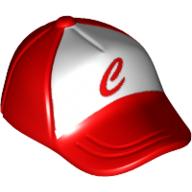 Lego Hat / Cap Short Curved Bill with Seams on Peak and Button on Top with Red 'C' Print / Red