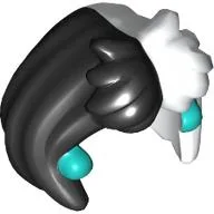 Hair Mid Length, Parted with White Left Side, Dark Turquoise Band Print / Black