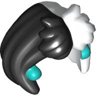 Lego Hair Mid Length, Parted with White Left Side, Dark Turquoise Band print / Black