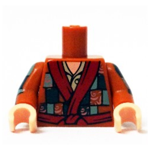 Lego Torso Patchwork Coat with Dark Tan Undershirt Print (Bilbo Baggins), Dark Orange Arms, Light Nougat Hands / Dark Orange