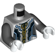 Lego Torso Armor with Silver and Gold Plates Print, Black Arms, White Hands