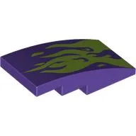 Brick Curved 4 x 2 No Studs with Lime Flames Print / Dark Purple