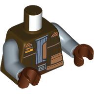 Lego Torso Jacket, Tan Patches, Sand Blue Shirt print, Sand Blue Arms, Reddish Brown Hands / Dark Brown