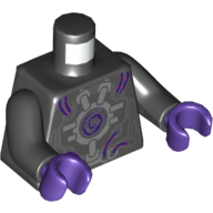 Lego Torso Robot with Silver Framework, Dark Purple Wires and Center Swirl Print, Black Arms, Dark Purple Hands / Black