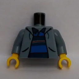 Torso Jacket Open over Polo Shirt with Horizontal Stripes Print (Spider-Man), Sand Blue Arms, Yellow Hands / Sand Blue