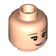 Lego Minifig Head Anna, Reddish Brown Eyebrows, Dark Orange Freckles, Dark Pink Lips, Smile / Wink Print / Light Nougat