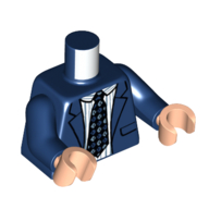 Lego Torso Jacket, White and Light Bluish Grey Striped Shirt, Black Dotted Tie print, Dark Blue Arms, Light Nougat Hands / Dark Blue