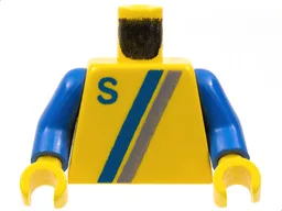 Torso Town with Letter S and Blue and Light Gray Diagonal Stripes Pattern / Blue Arms / Yellow Hands
