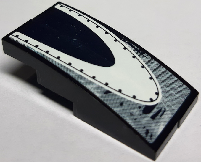 Lego Stickered Assembly 4 x 2 x 1 with Black and Grey Swirl, Dots and White Half Ellipse Pattern (Sticker) - Set 8161