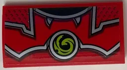 Slope, Curved 2 x 4 x 2/3 with Bottom Tubes with Red and Silver Armor and Lime Swirl Symbol Pattern (Sticker) - Set 70669 / Red