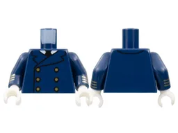 Torso Double Breasted Jacket, White Collar, Black Tie, 6 Gold Buttons Pattern / Dark Blue Arms with 3 Gold Stripes Pattern / White Hands
