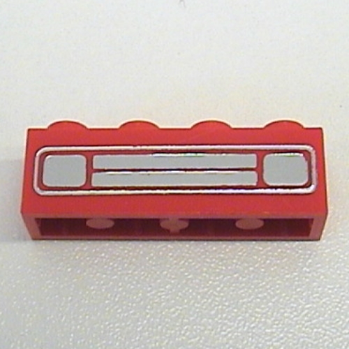 Lego Brick 1 x 4 with Bottom Tubes, Lowered Center Cross Support with Chrome Silver Car Grill Print [Undetermined] / Red