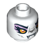 Lego Minifig Head Windra, Dual Sided, Wolf with Yellow Eyes and Lavender Eye Shadow Closed Mouth / Open Mouth Print [Hollow Stud] / White
