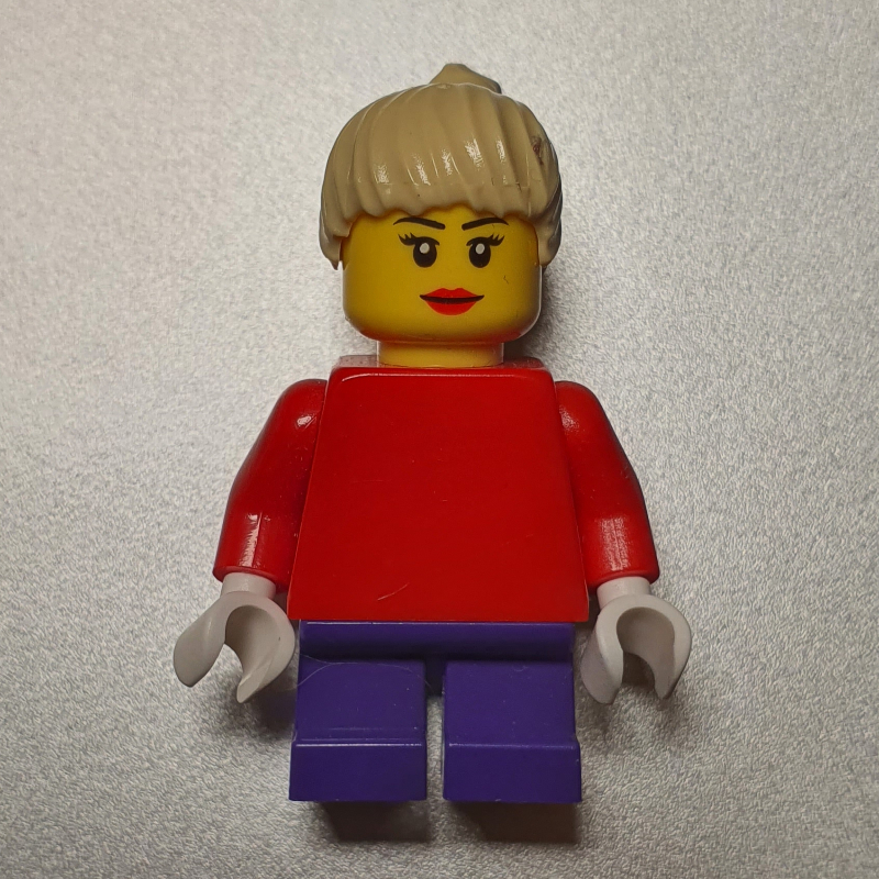 Lego Girl, Plain Red Torso, Short Dark Purple Legs, Tan Hair (3626bpr0892 Head)