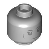 Lego Minifig Head Statue, Dark Bluish Grey Face, Neutral/Frown print / Light Bluish Gray