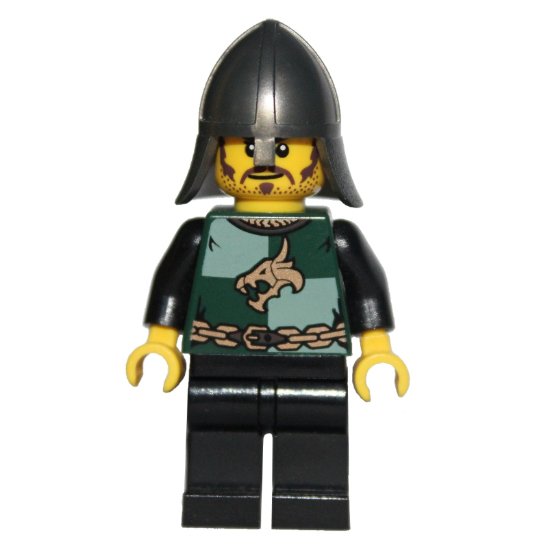 Lego Dragon Knight, Dark Green, Pearl Titanium Helmet, Stubble