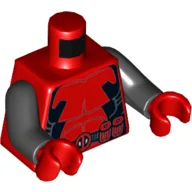 Torso Muscles Outline with Belt and Black Sides Print, Black Arms, Red Hands / Red