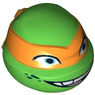 Minifig Head Special, Ninja Turtle with Orange Mask and Smile Print (Michelangelo) / Bright Green