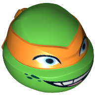Lego Minifig Head Special, Ninja Turtle with Orange Mask and Smile Print (Michelangelo) / Bright Green