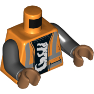Lego Torso Safety Vest, Black Shirt with White Alligator Print, Black Arms, Medium Nougat Hands / Orange