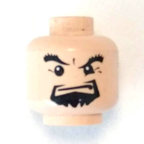Lego Minifig Head Igor Karkaroff, Goatee, Thick Eyebrows and Squint, Grimace Print / Light Nougat