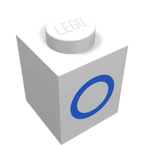 Lego Brick 1 x 1 with Blue O Print / White