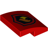 Lego Brick Curved 2 x 2 x 2/3 with Fire on Black Badge print / Red
