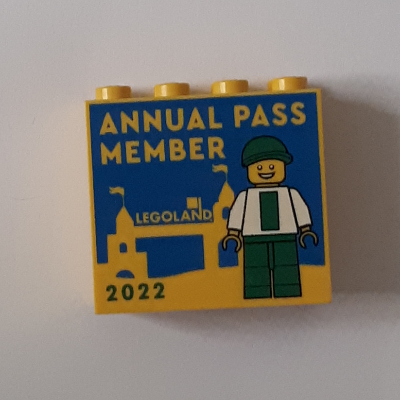 Lego Brick 2 x 4 x 3 with 'ANNUAL PASS MEMBER LEGOLAND 2022' print / Yellow