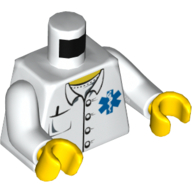 Lego Torso EMT Star of Life, Open Collar, Buttons, Pocket Pen Print, White Arms, Yellow Hands / White