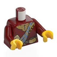 Lego Torso, Robe, Gold Trim, Sand Blue Scarf, Parchment, Pouch print, Dark Red Arms, Yellow Hands / Dark Red