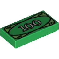 Tile 1 x 2 with '100' Banknote Print / Green