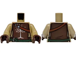 Torso Leather Armor with Reddish Brown Panels, Silver Stars and Tree with Roots (White Tree of Gondor), Dark Orange Strap and Dark Green Belt with Buckles Pattern / Dark Tan Arms / Dark Brown Hands