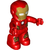 Duplo Figure with Helmet, with Red Legs and Gold Armor Print (Iron Man) / Red