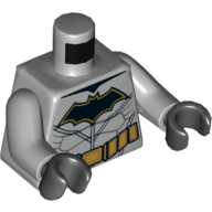 Lego Torso Muscles, Gold Utility Belt, Black with Gold Outline Batman Logo Print, Light Bluish Gray Arms, Black Hands / Light Bluish Gray