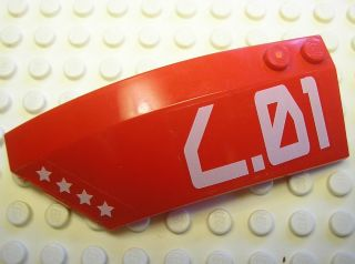 Lego Wedge 8 x 3 x 2 Open Left with White Stars and 'L.01' Pattern (Stickers) - Set 7701