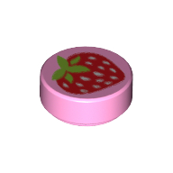 Lego Tile Round 1 x 1 with Strawberry Print / Bright Pink