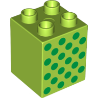 Lego Duplo Brick 2 x 2 x 2 with Green Dots Print / Lime