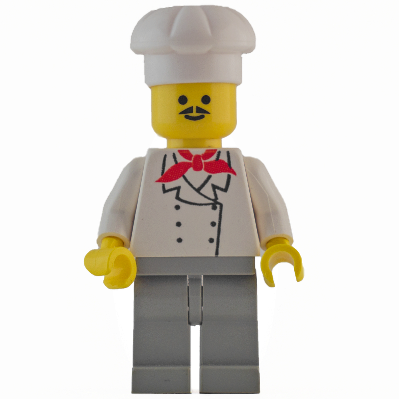 Lego Chef - White Torso, Light Gray Legs, Moustache