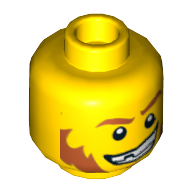 Lego Minifig Head, Red Eyebrows and Sideburns, Determined Grin, Pupils Print [Hollow Stud] / Yellow