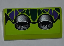 Slope, Curved 2 x 4 x 2/3 with Bottom Tubes with Dark Green and Dark Purple Scales and 2 Exhaust Pipes Pattern (Sticker) - Set 9445