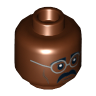 Lego Minifig Head Baxter Stockman, Dual Sided, Glasses with Silver Frame, Moustache, Closed Mouth / Open Mouth Bared Teeth Print [Hollow Stud] / Reddish Brown